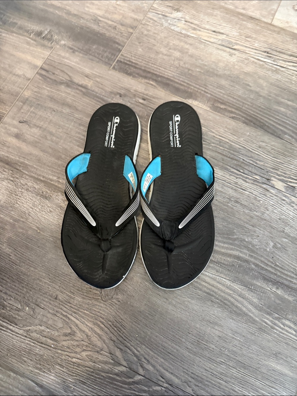 Champion Women’s Black Sandal Flip-Flops with Blue Lining